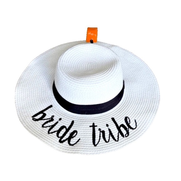 Bride Tribe Woven Sun Hat; Black/White; Black Ribbon; Adjustable; NWT - Picture 1 of 8